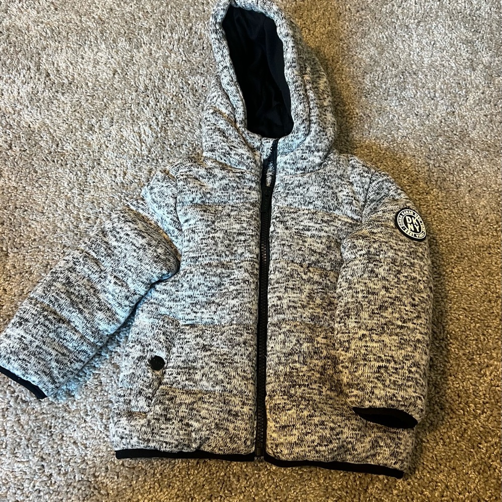 DKNY Black and Gray Knit Winter Jacket